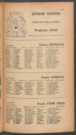 Hipódromo Argentino - Reunión del Domingo 19 de Abril [de 1908] - Programa oficial