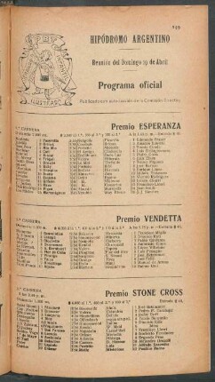 Hipódromo Argentino - Reunión del Domingo 19 de Abril [de 1908] - Programa oficial