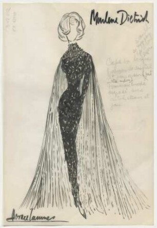 Marlene Dietrich - Ein bodenlanges, schmales Kleid mit Plissee-Umhang (Archivtitel)