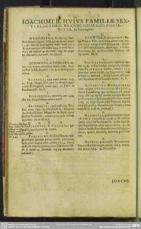 Joachimi II. Huius Familiae Sexti Electoris Brandenburgici Posteritas, ex Coniugibus ...