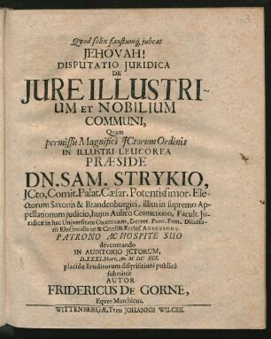 Disputatio Iuridica De Iure Illustrium Et Nobilium Communi