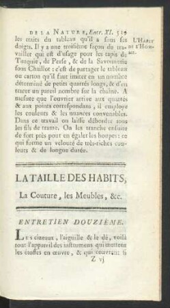 Entretien douzième. La taille des habits [...]