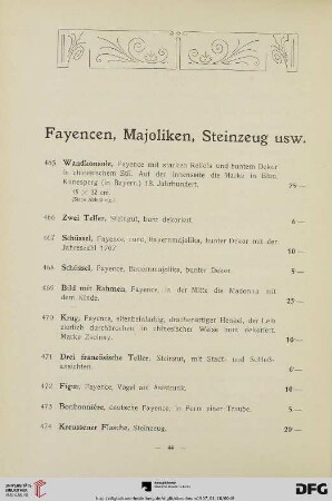 Fayencen, Majoliken, Steinzeug (Nr. 465-530)