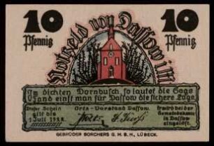 10 Pfennig Notgeld von Dassow i. M.