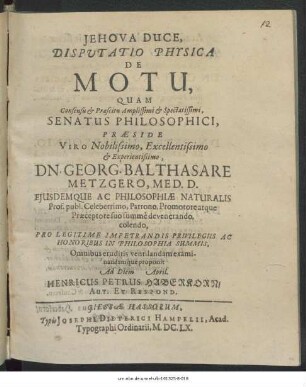Disputatio Physica De Motu