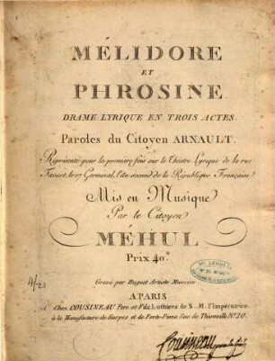 Mélidore Et Phrosine : Drame Lyrique En Trois Actes