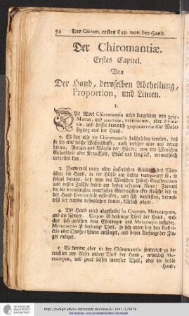 Von der Hand, deroselben Abtheilung, Proportion, und Linien