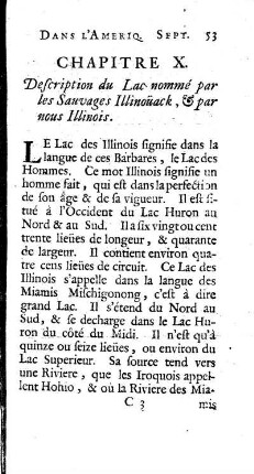 Description du Lac nommé par les Sauvagee Illinouäck ] par nous Illinois