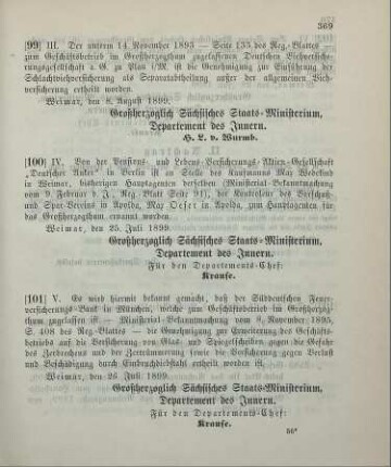 100. Ministerial-Bekanntmachung, betreffend Wechsel in der Hauptagentur der Pensions- und Lebensversciherungs-Aktien-Gesellschaft "Deutscher Anker" in Berlin