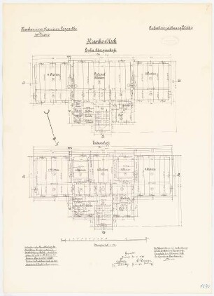 Garnisonslazarett, Worms: Grundriss Erdgeschoss, Obergeschoss 1:100