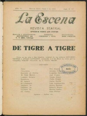 De tigre a tigre : pieza en un acto y dos cuadros