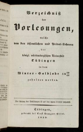 Vorlesungsverzeichnis 1839/40