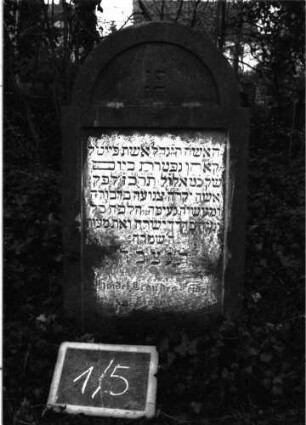 Grabstein 5 (Index: 99804893) Material: Sandstein Zustand: verwittert Maße HxBxT: 104x57x12 cm Beschreibung: Stele, eingezogener Rundbogenabschluß: Grabstein 1/5