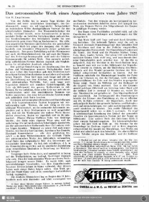 Das astronomische Werk eines Augustinerpaters vom Jahre 1807