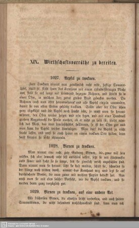 XIX. Wirthschaftsvorräthe zu bereiten