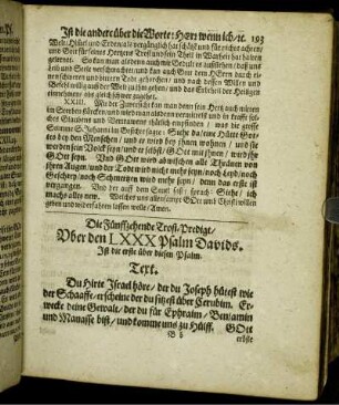 Die Fünffzehende Trost-Predigt/ Vber den LXXX Psalm Davids. Ist die erste über diesen Psalm.