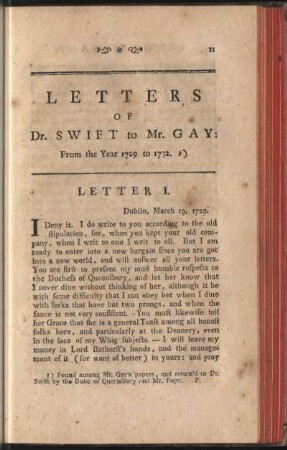 Letters of Dr. Swift to Mr. Gay