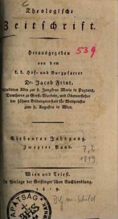 Theologische Zeitschrift. 7,2. 1819