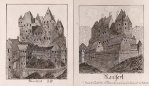 Montfort, Ruine. Rekonstruktionsversuch der Burg Montfort von Lehrer Jakob, Kusel