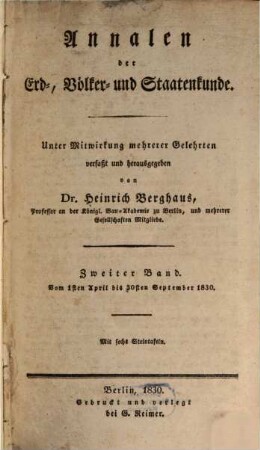Annalen der Erd-, Völker- und Staatenkunde, 2. 1830 = 1.4. - 30.9.