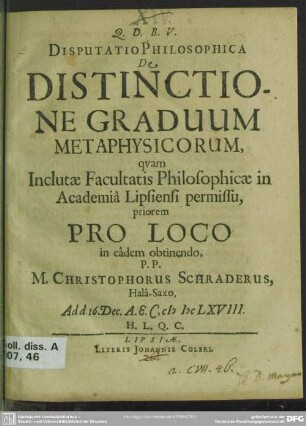 Disputatio philosophica de distinctione graduum metaphysicorum