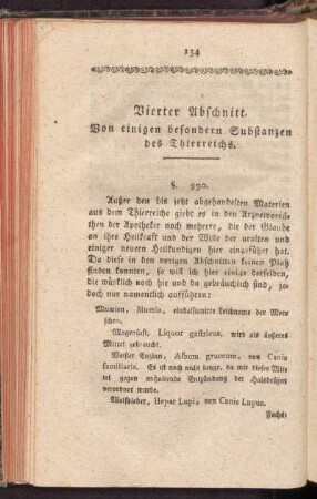 Vierter Abschnitt. Von einigen besondern Substanzen des Thierreichs