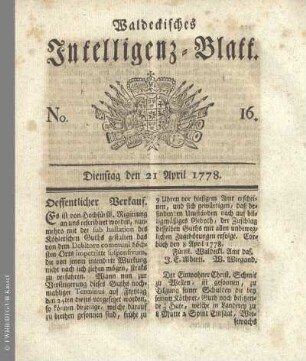 No. 16. Dienstag den 21 April 1778