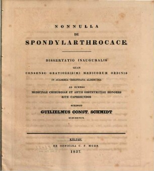 Nonulla de spondylarthrocace : dissertatio inauguralis