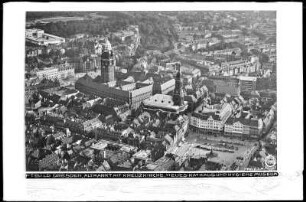 Dresden, Blick auf Altmarkt mit Kreuzkirche, Neues Rathaus und Hygienemuseum, Luftbild