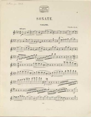 Sonate : (in F-moll) ; für Pianoforte und Violine ; Op. 4 ; Herrn Professor Adolf Brodsky freundschaftlichst gewidmet