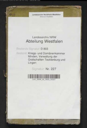 Pachtanschläge von sämtlichen Mühlen der Grafschaft Tecklenburg