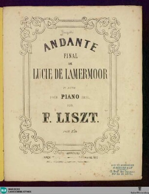 Andante final de Lucie de Lamermoor : 2e acte pour piano seul