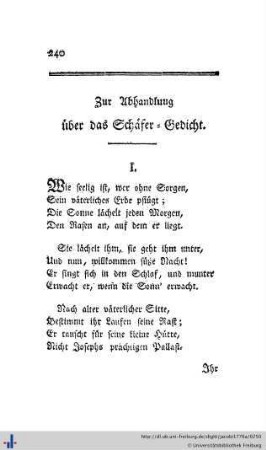 Zur Abhandlung über das Schäfer-Gedicht.