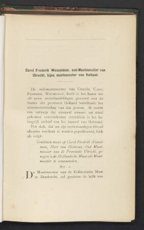 Carel Frederik Wesselman, oud-Muntmeester van Utrecht, bijna muntmeester van Holland
