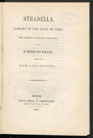 Stradella : zarzuela en tres actos, en verso