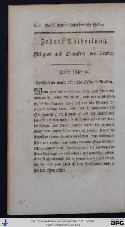 Zehnte Abtheilung. Religion und Charakter der Araber.