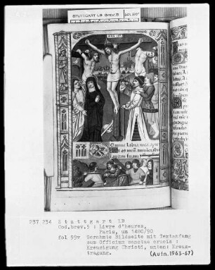 Lateinisches Stundenbuch (Livre d'heures) — Bildseite mit zwei Miniaturen und Textanfang, Folio 59verso