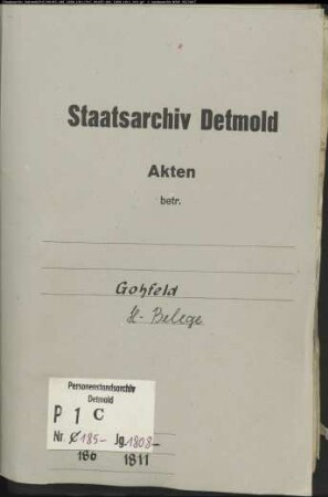 Belegakten zum Heiratsregister der evangelischen Gemeinde Gohfeld, Kreis Herford (1808-1809, 1811)