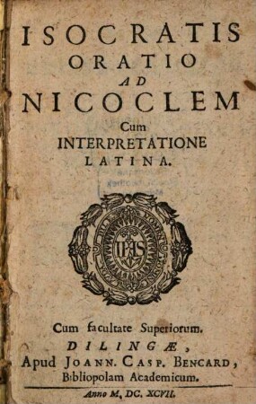Oratio ad Nicoclem : Cum interpr. Lat.