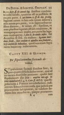 Caput XXI. & Ultimum. De stipulationibus faciendi dividuis
