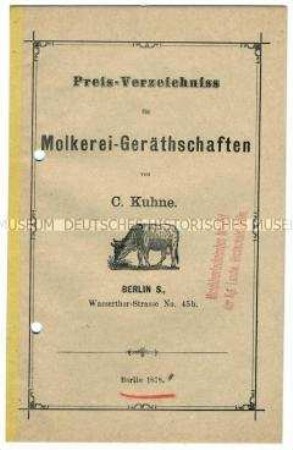 Preis-Verzeichnis für Molkerei-Geräthschaften