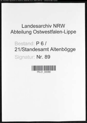 Sterberegister Standesamt Altenbögge