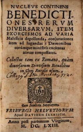 Nucleus : continens Benedictiones rerum diversarum