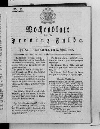 Nr. 15, Ausgabe vom 12. April 1828