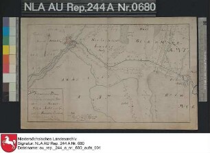 Lage der großen Norder Sielacht und der Neßmer Sielacht in dem Gebiet zwischen Norden und Berumerfehn am Berumerfehnkanal Kolorierte Zeichnung von J. N. Franzius Papier Format 39,3x23,6 M 1:26.700