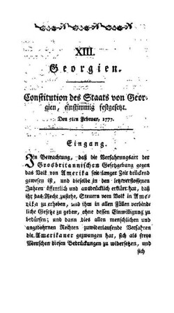 XIII. Georgien - Constitution des Staates von Georgien, einstimmig festgesetzt.
