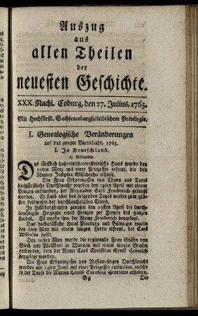 XXX. Nachl. Coburg, den 27. Julius, 1763.