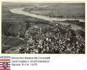 Oppenheim am Rhein, Ansicht mit Rheinschleife / Luftaufnahme