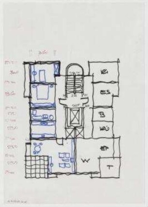 Wohnhaus Gallwitzallee/Dessauerstraße (nicht realisiert) – Grundriss OG. Berlin-Lankwitz, Gallwitzallee, Dessauerstraße