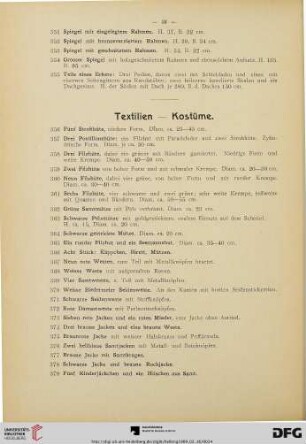 Textilien – Kostüme (Nr. 356-425)